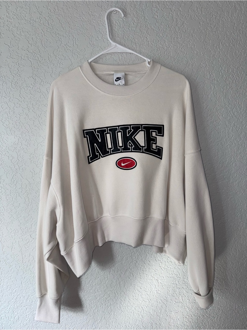 Nike Women’s Cream Crew Sweatshirt with Black & Red Logo